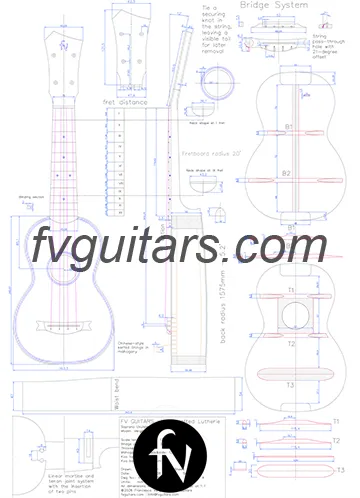 Piano di costruzione dell'ukulele soprano.